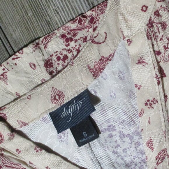 Daytrip Womens Small Tie Slv Top Taupe Burgundy Fairy Grunge Cottage Core Boho - Picture 12 of 13